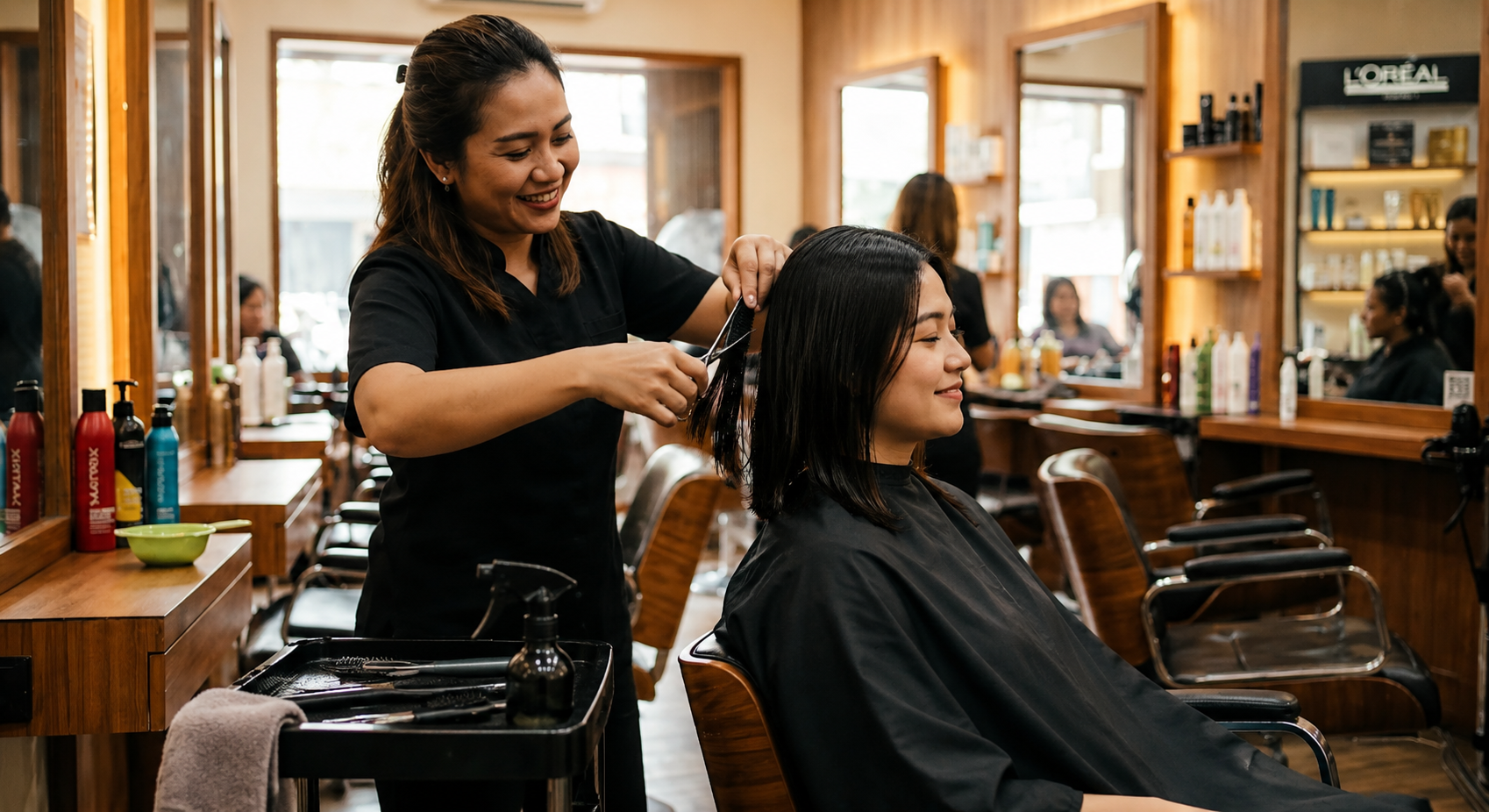 potong rambut + cuci blow